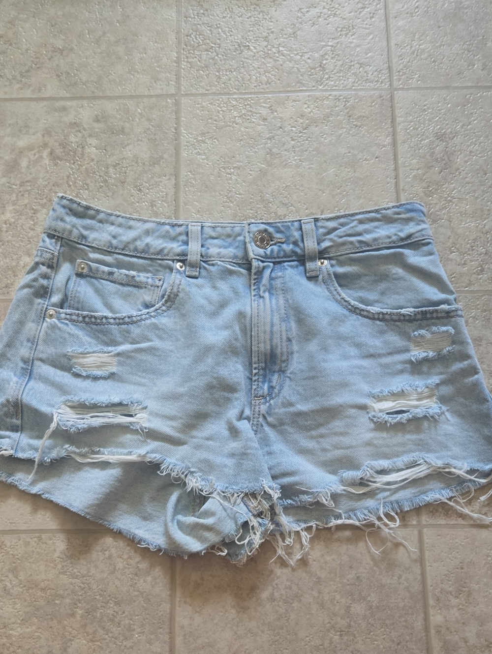 Garage Light Wash Ripped Denim Shorts